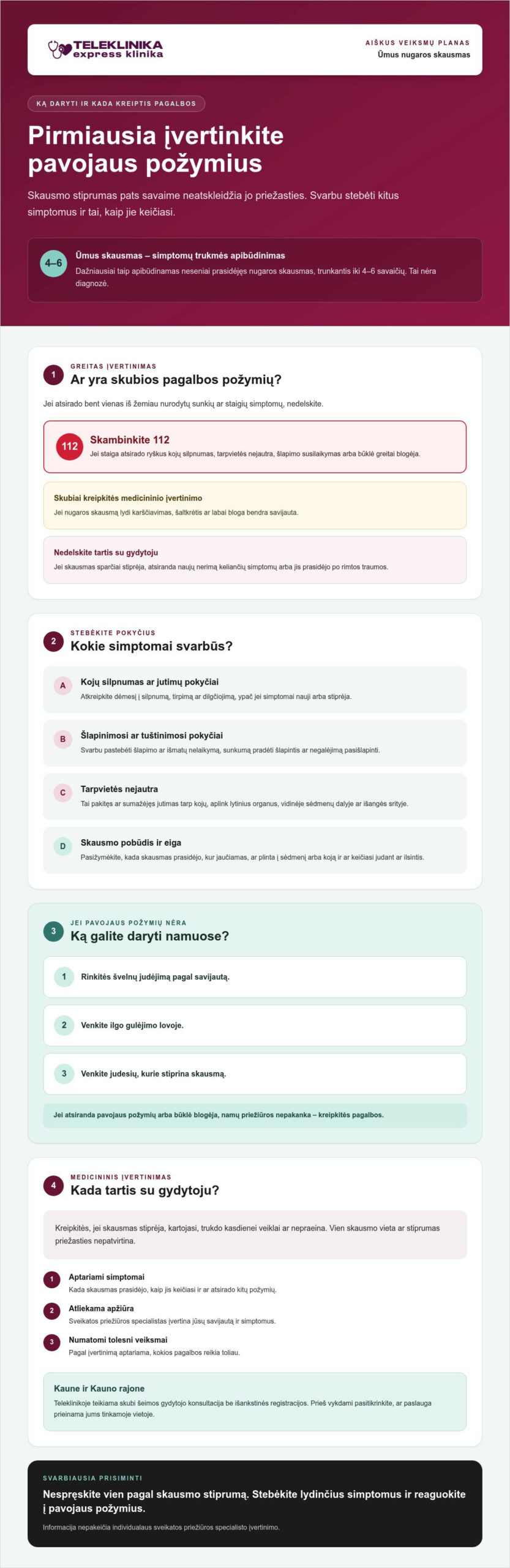 Ūmus nugaros skausmas: ką daryti ir kada kreiptis į gydytoją?