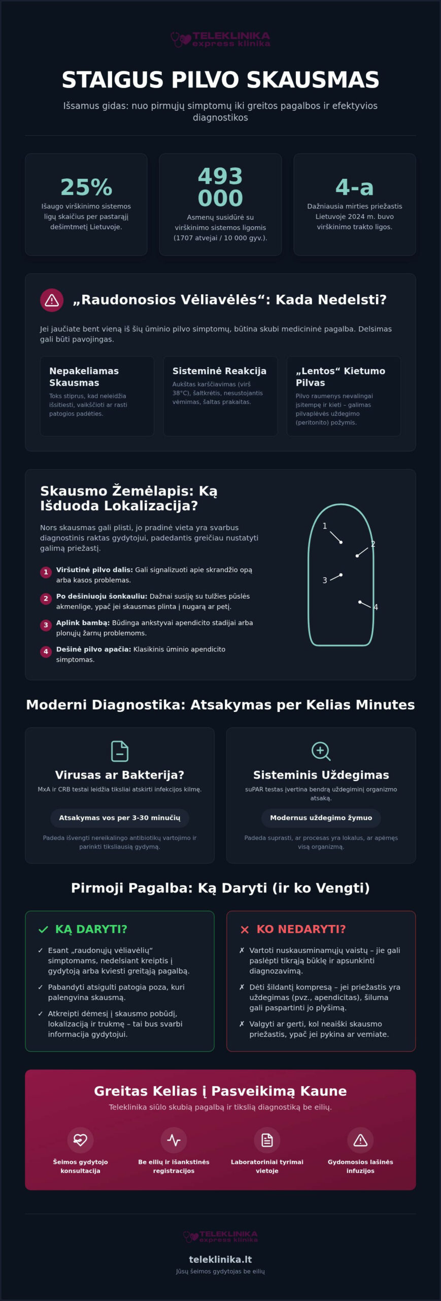 Staigus pilvo skausmas: priežastys, pavojingi simptomai ir skubi pagalba 2026 m.